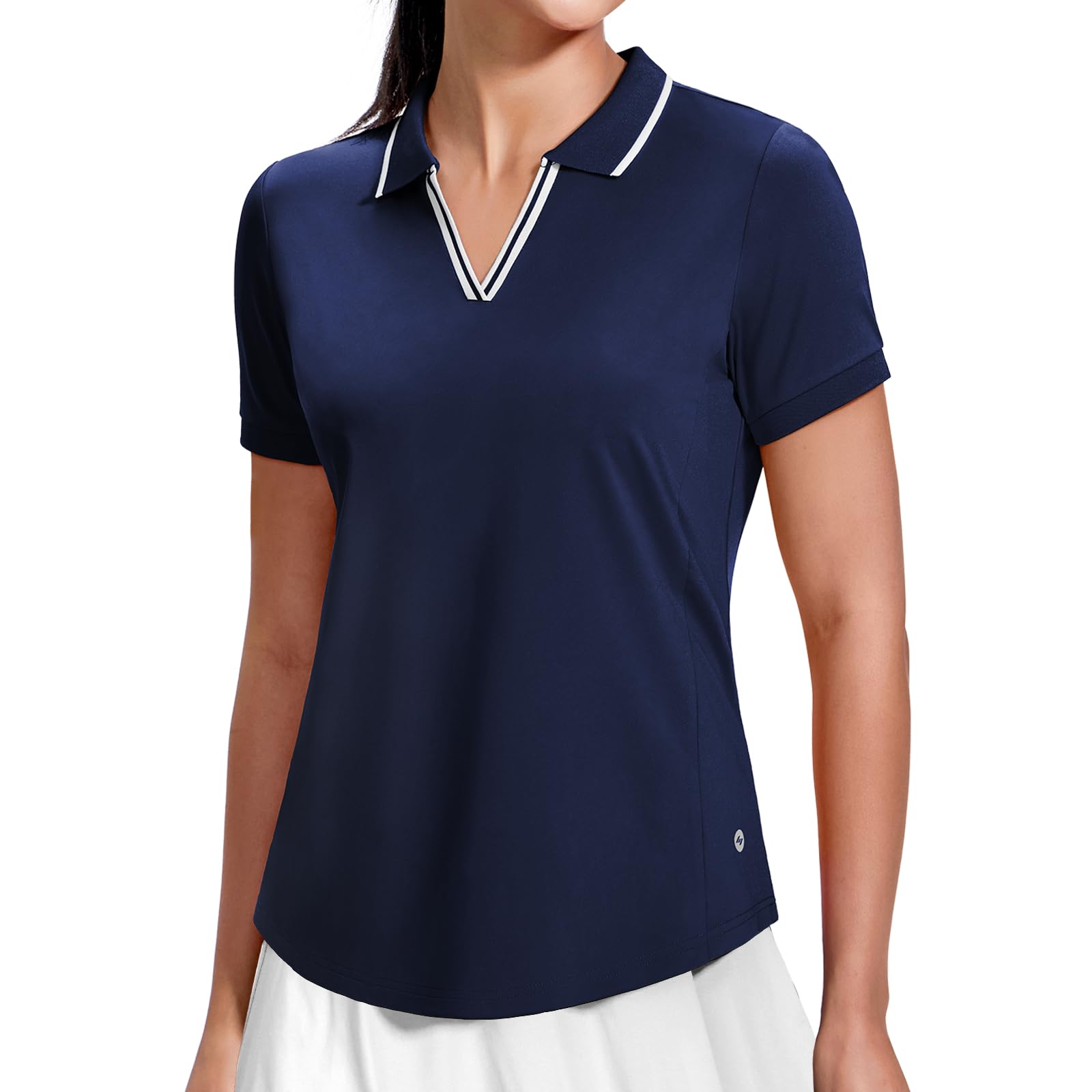 MIER Polo à col en V pour femme à manches courtes UPF 50+ Protection solaire pour golf, tennis, col extensible, coupe sèche