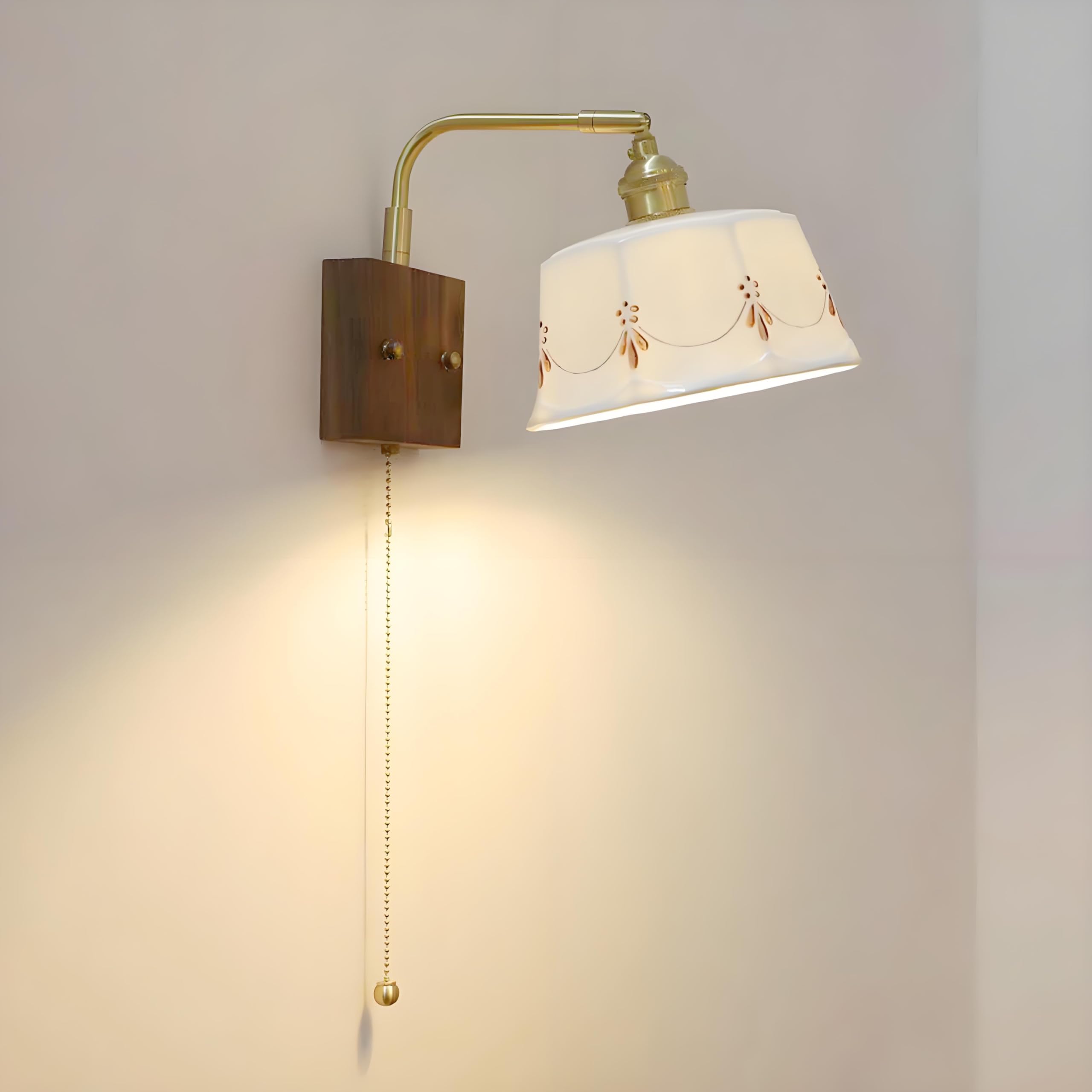 Applique da Parete Moderne Vintage, Lampada da Parete con Paralume in Ceramica Bianca e Interruttore a Tirante, Lampada da Parete in Ottone Regolabile a 180 Gradi per Camera da Letto, Comodino, i