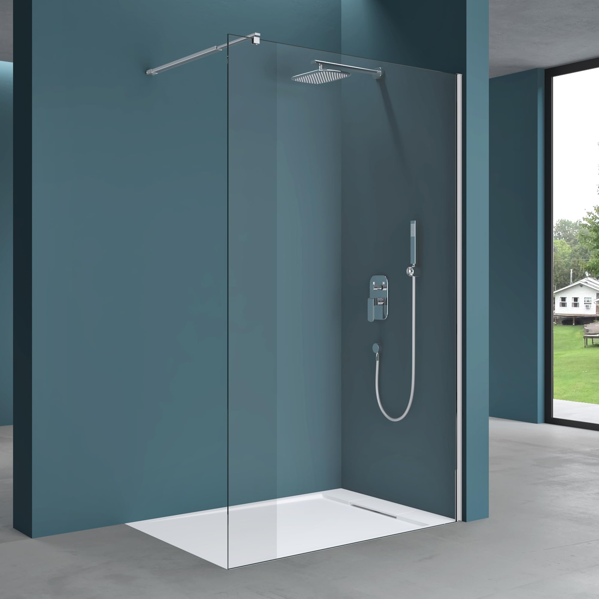 Mai & Mai Duschwand für Dusche Duschabtrennung 140x200cm Walk-In Dusche ESG-Sicherheitsglas 10mm NANO Glas BRAM3 Bremen2K