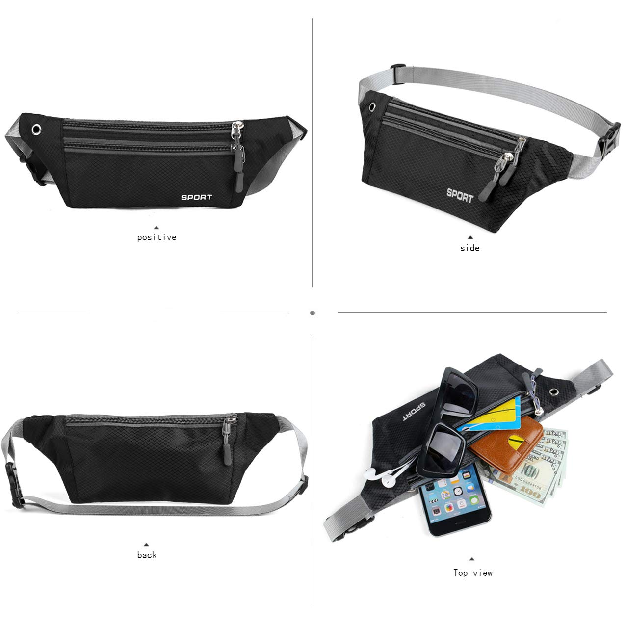 Marsupio Sportivo Impermeabile Running con Tasca Cintura per Portafoglio Chiavi Smartphone Jogging Trekking Bicicletta