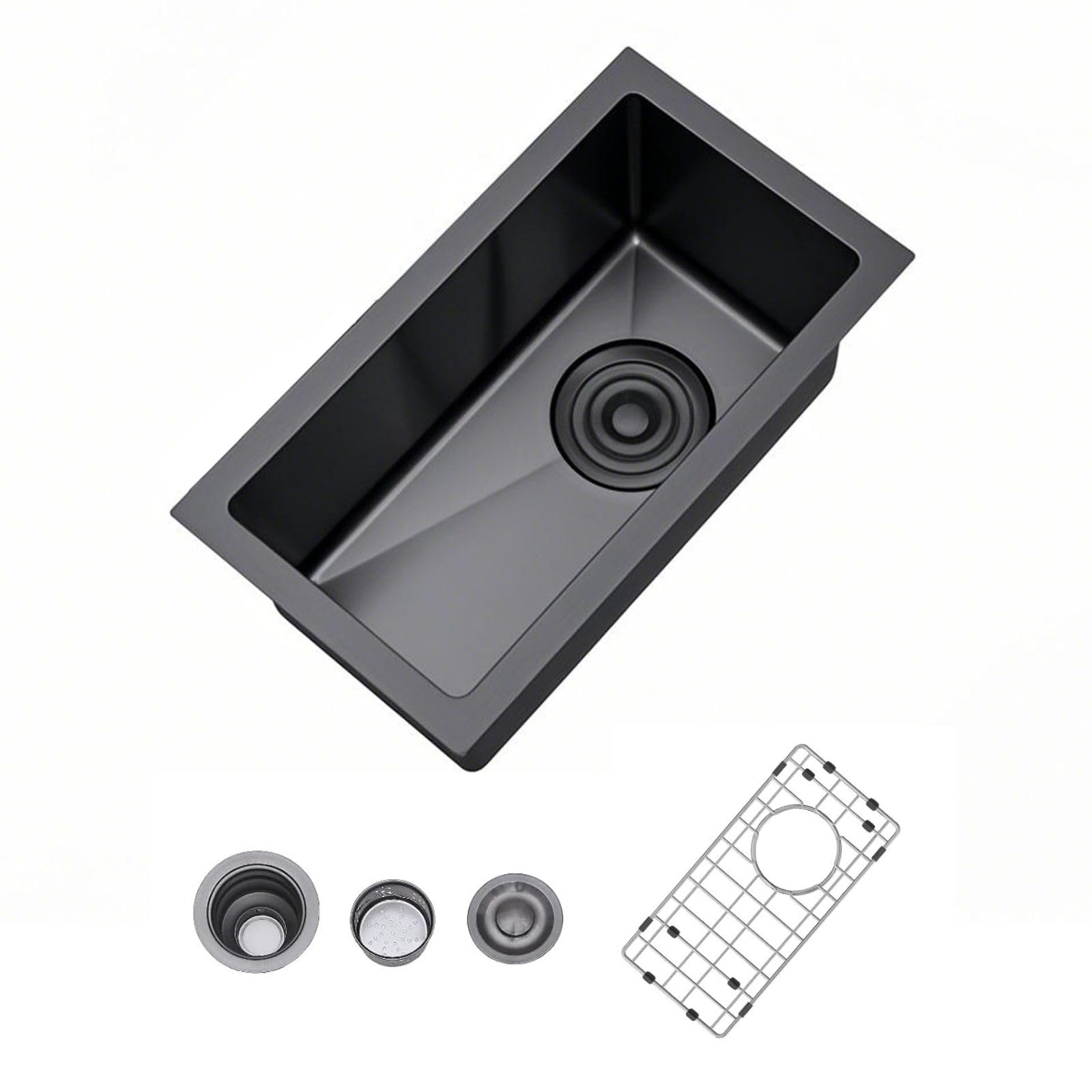 10 inch Undermount Black Bar Sink, 10 x 18 x 9 Small Stainless Steel Narrow Wet Prep Kitchen Bar Outdoor Sink, Undermount Mini Kitchen Basin Outdoor Rv Sinks with Bottom Grid