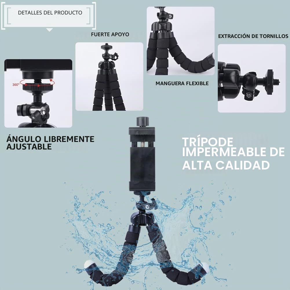 Arnés de Pecho Soporte de Pecho, Soporte Movil Pecho Ajustable, Soporte de Pecho de Teléfono Móvil para Cámara de Acción de Gopro y Teléfonos + Trípode Portátil