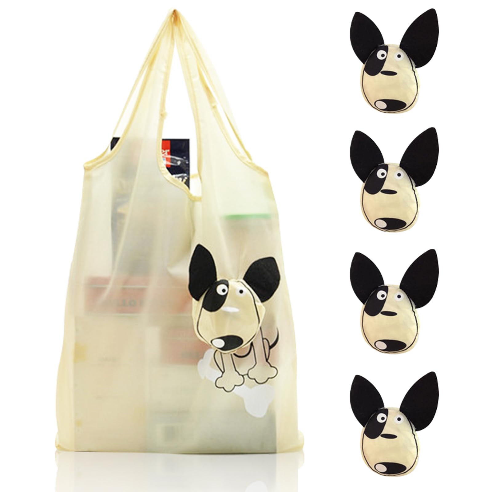 FOSDICK 4 Pcs Folding Shopping Bags, Lovely Foldable Shopping Bag, Reusable Grocery Bag, Fold Up Shopping Bag in Pouch