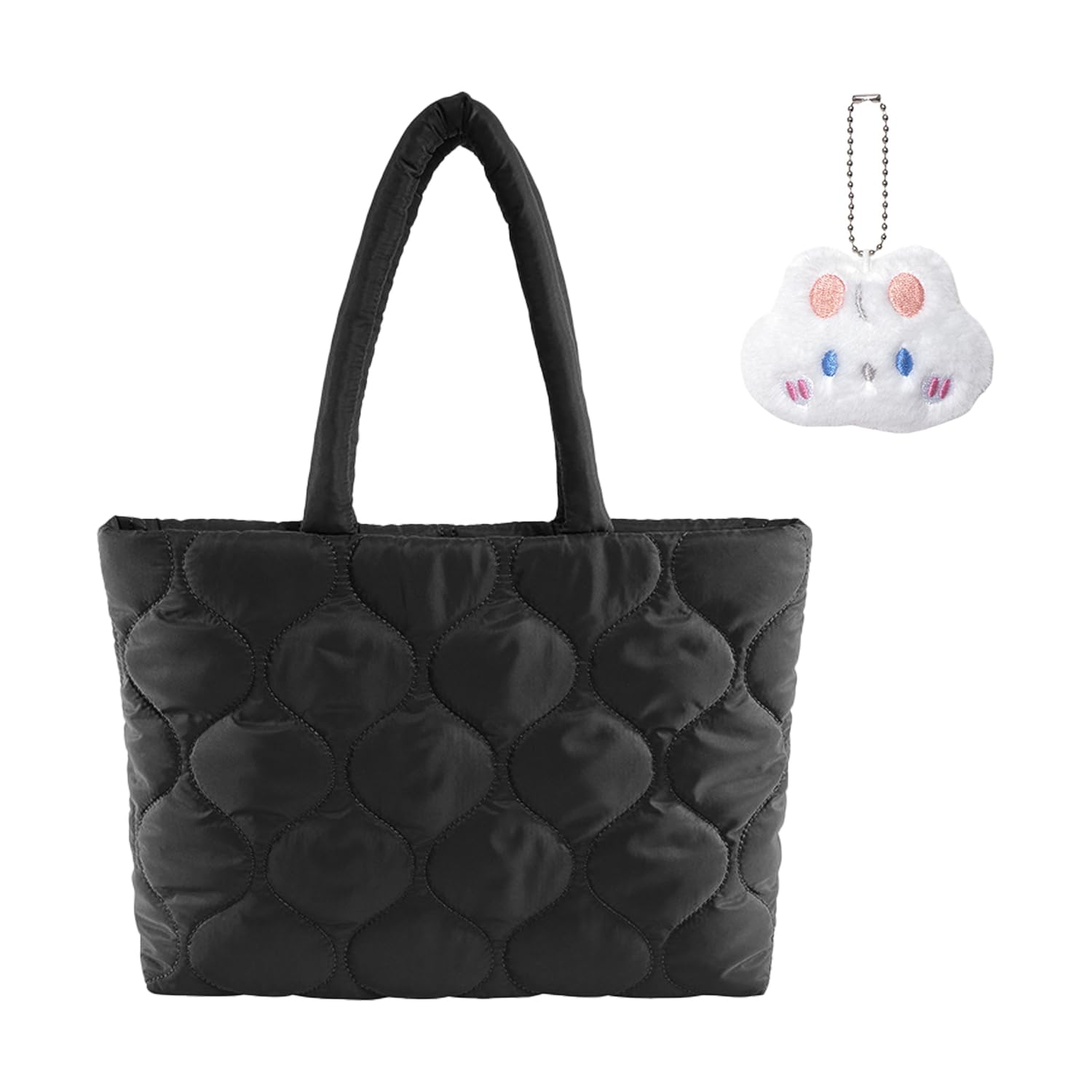 Wufgwbd Unisex Black 1 Shoulder Bag And 1 White Rabbit Pendant, Large-Capacity Shoulder Bag, Simple Shoulder Bag, Women’s Shoulder Bag, Travel Supplies