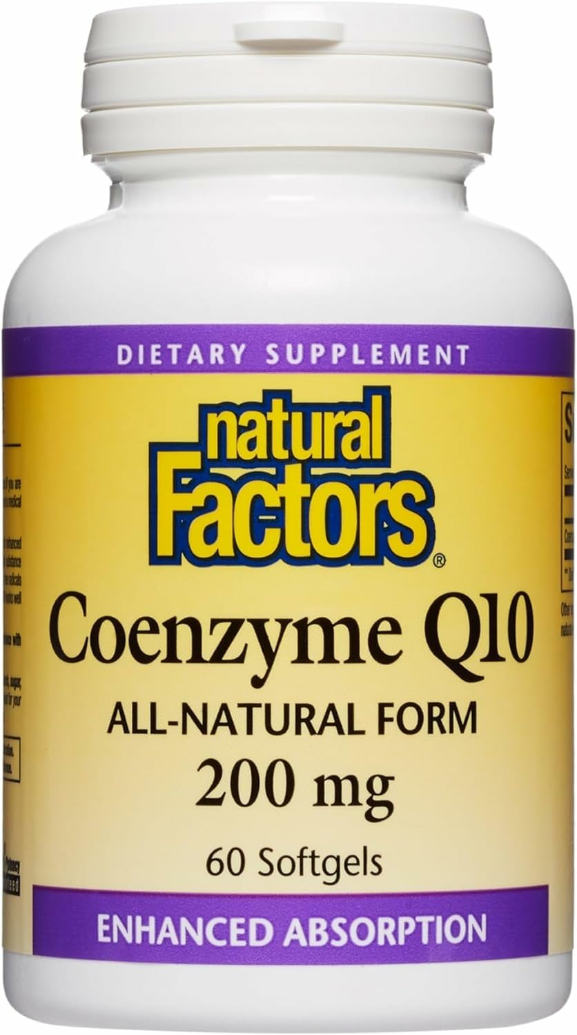 Natural FactorsCoenzyme Q10 - Antioxidant Support Supplement Supports Cellular Energy Production - Better Absorption Aids Healthy Heart Function - 200 mg, 60 Softgels (60 Servings)