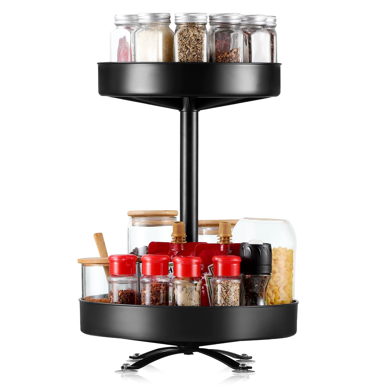 Estante Giratorio Bordes Elevados Organizador de Plástico y Acero Inoxidable y Diseño Giratorio para Especias y Condimentos de Cocina para Barra y Hotel