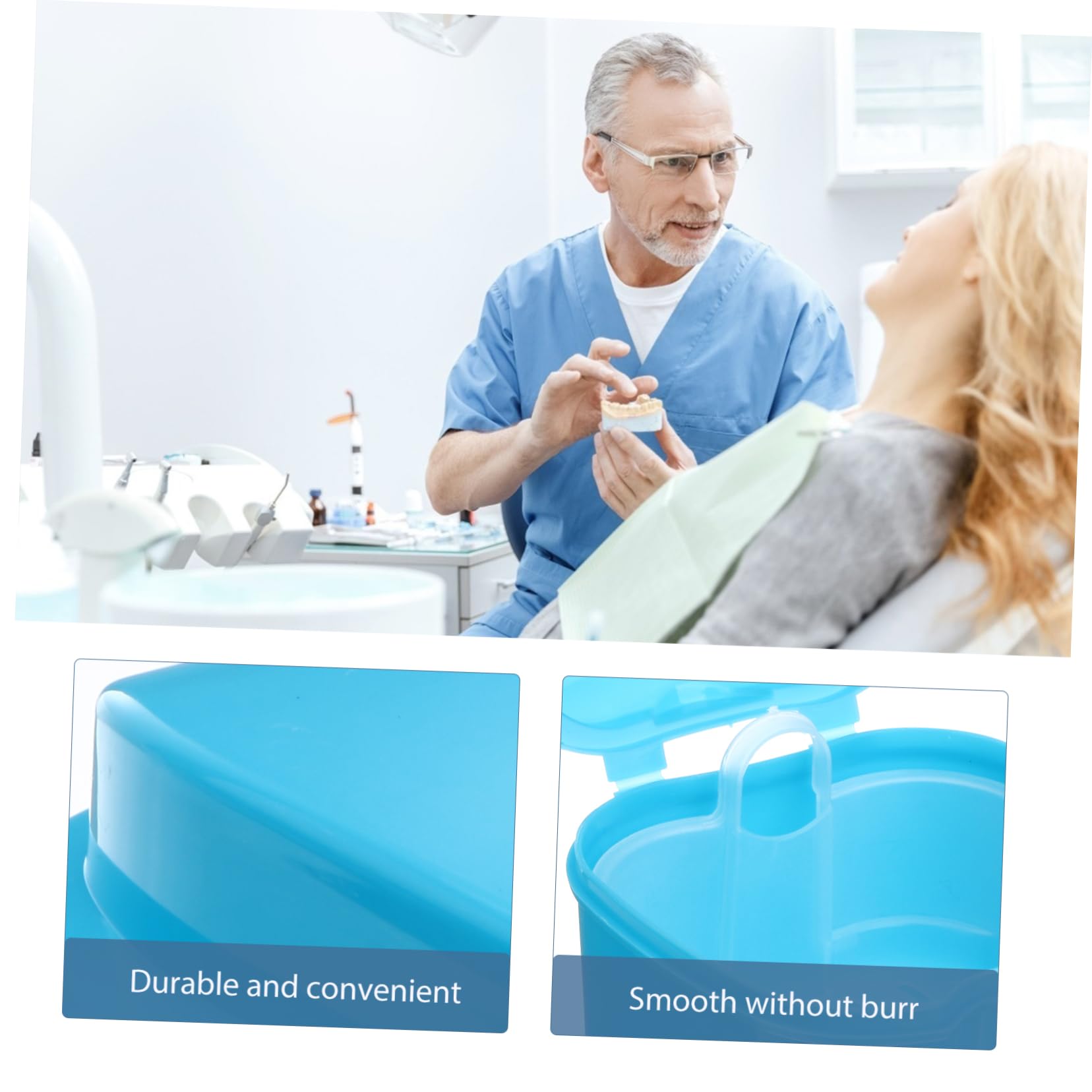 VALICLUD Contenitore per protesi dentarie in PP blu cestello risciacquo e appendibile, design compatto mini, per viaggi e protezione da danni accidentali