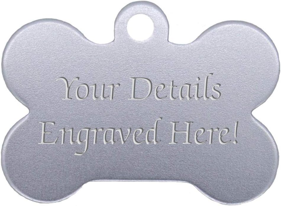 Bone Shaped Pet Tags - 38mm Wide - 9 Colours To Choose From, Free Engraving (Silver)