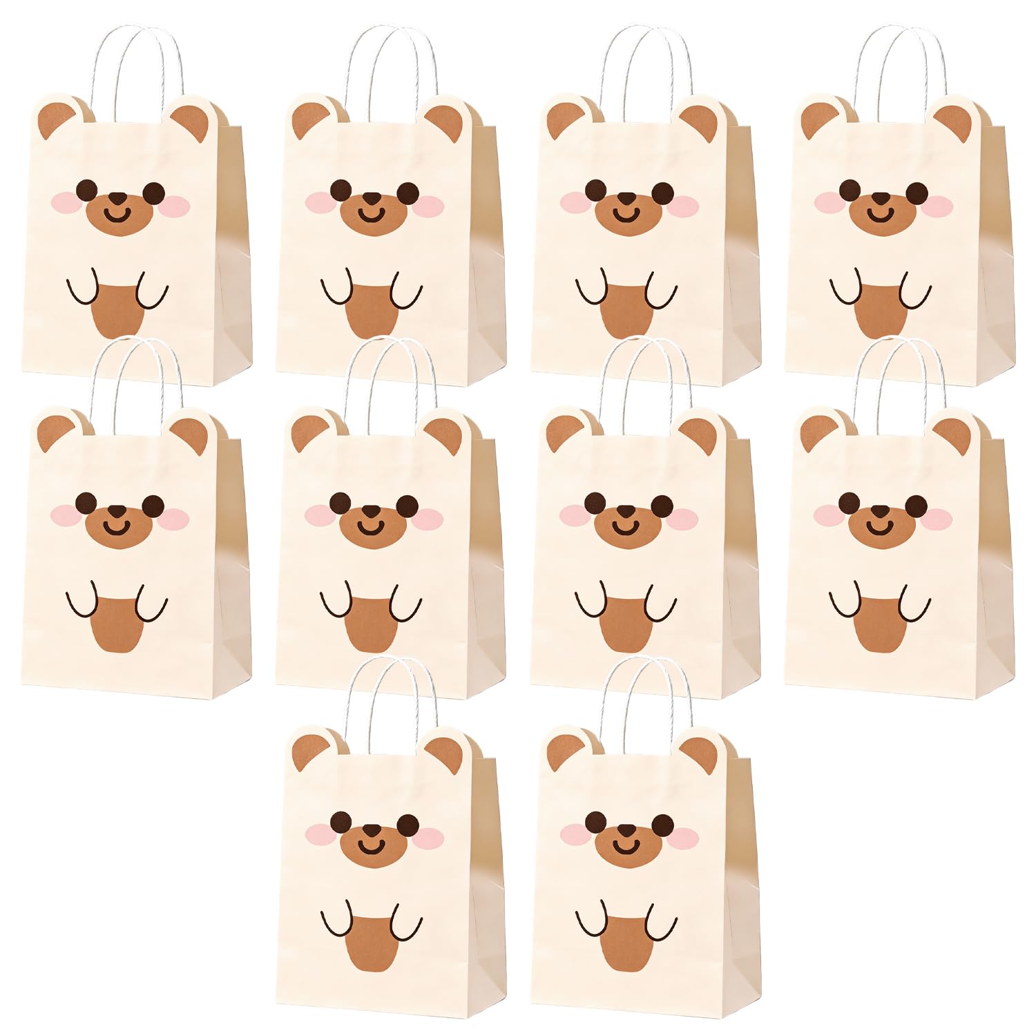 SHUBEIEUMI 10Pcs Kraft Paper Bags with Handles-Cute Bear
