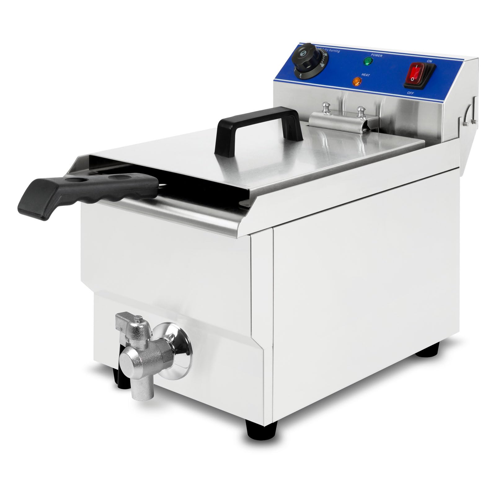VERTES Freidora Acero Inoxidable 10L, 3000W, 230V, Principio de Zona FrÃa, Temperatura Ajustable Continuo 50-250°C, Grifo de Escurrir, Cesta de FreÃr, Botón de Reinicio, Funciona con Aceite