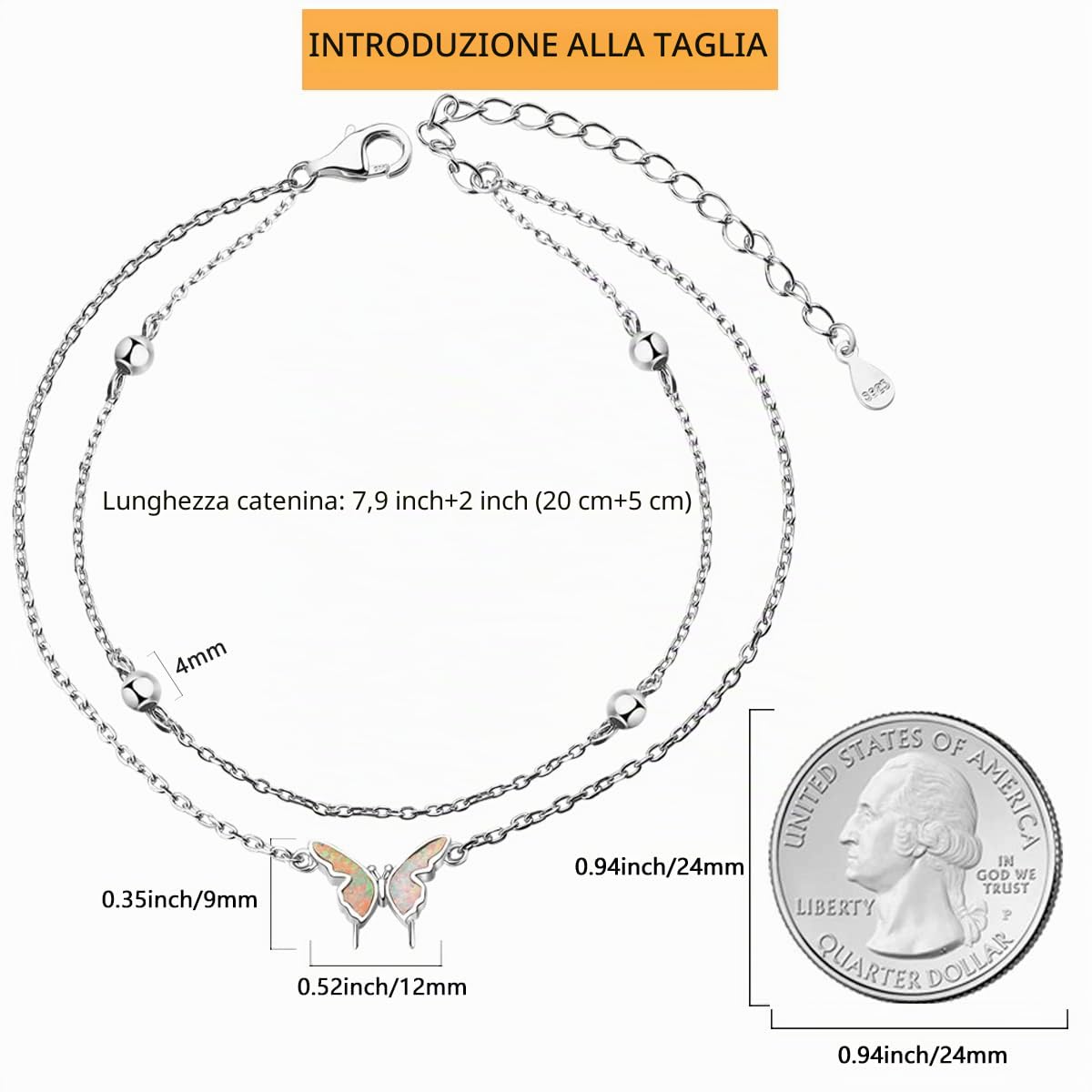 Cavigliera per le Donne Malocchio/Farfalla/Tartaruga Marina/Stella Marina/Onda/Cuore Infinito Argento 925 Regali di Gioielli da Spiaggia con Braccialetto alla Caviglia Regolabile per le Donne