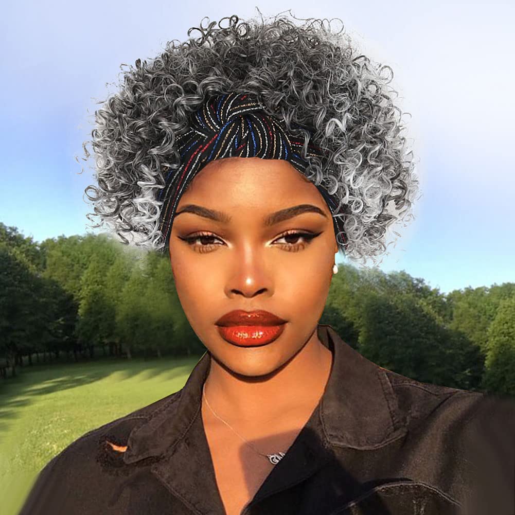 Amazon.com : LEOSA Headband Wig for Black Women, Afro Kinky Curly Wig Head  Wrap Wigs 2 in 1 Synthetic Short Jerry Curly Hair Wig with Headbands  Attached Heat Resistant Afro Wig Wraps
