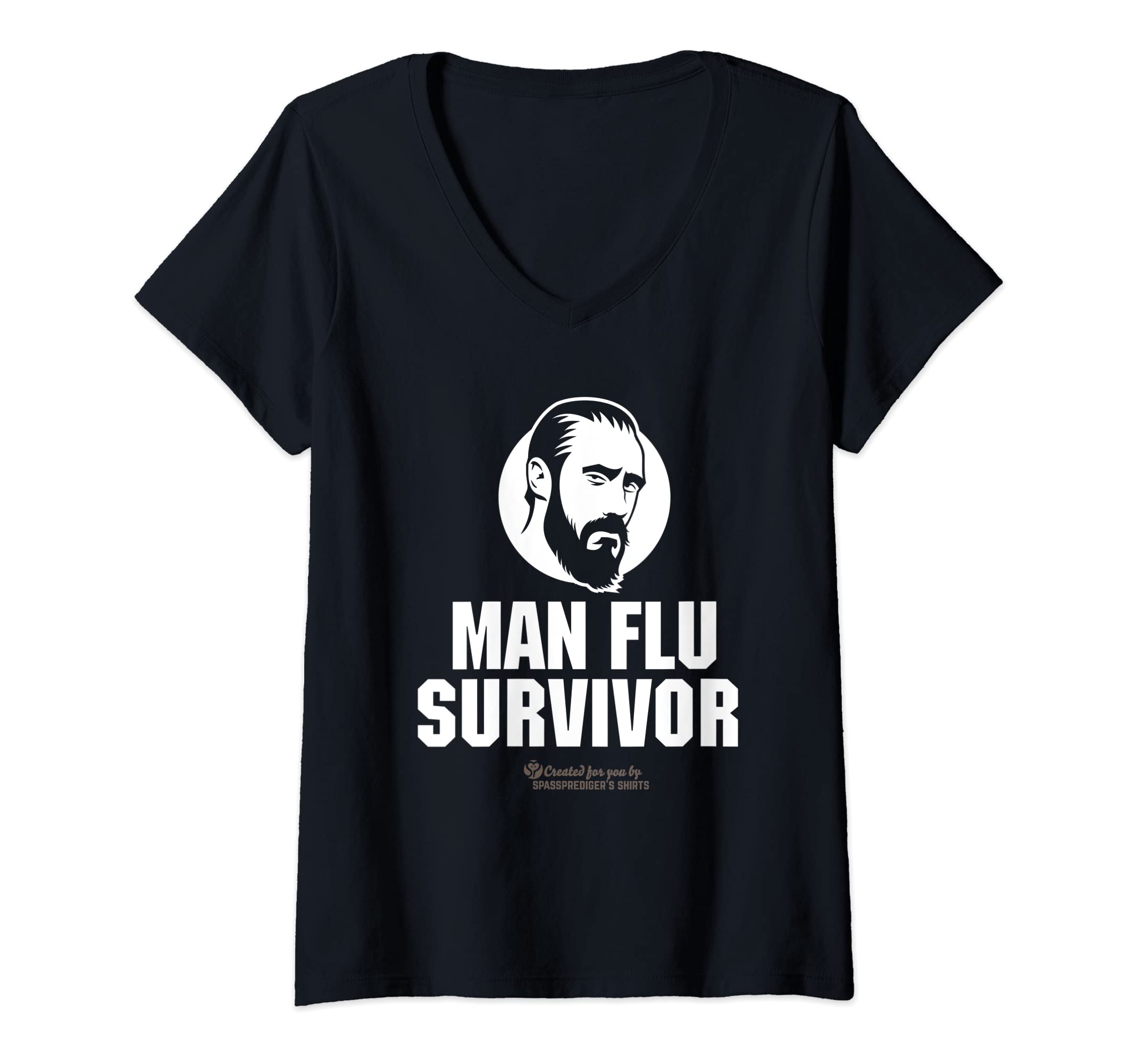 Womens Man Flu Survivor Funny Statement Design Man Flu V-Neck T-Shirt