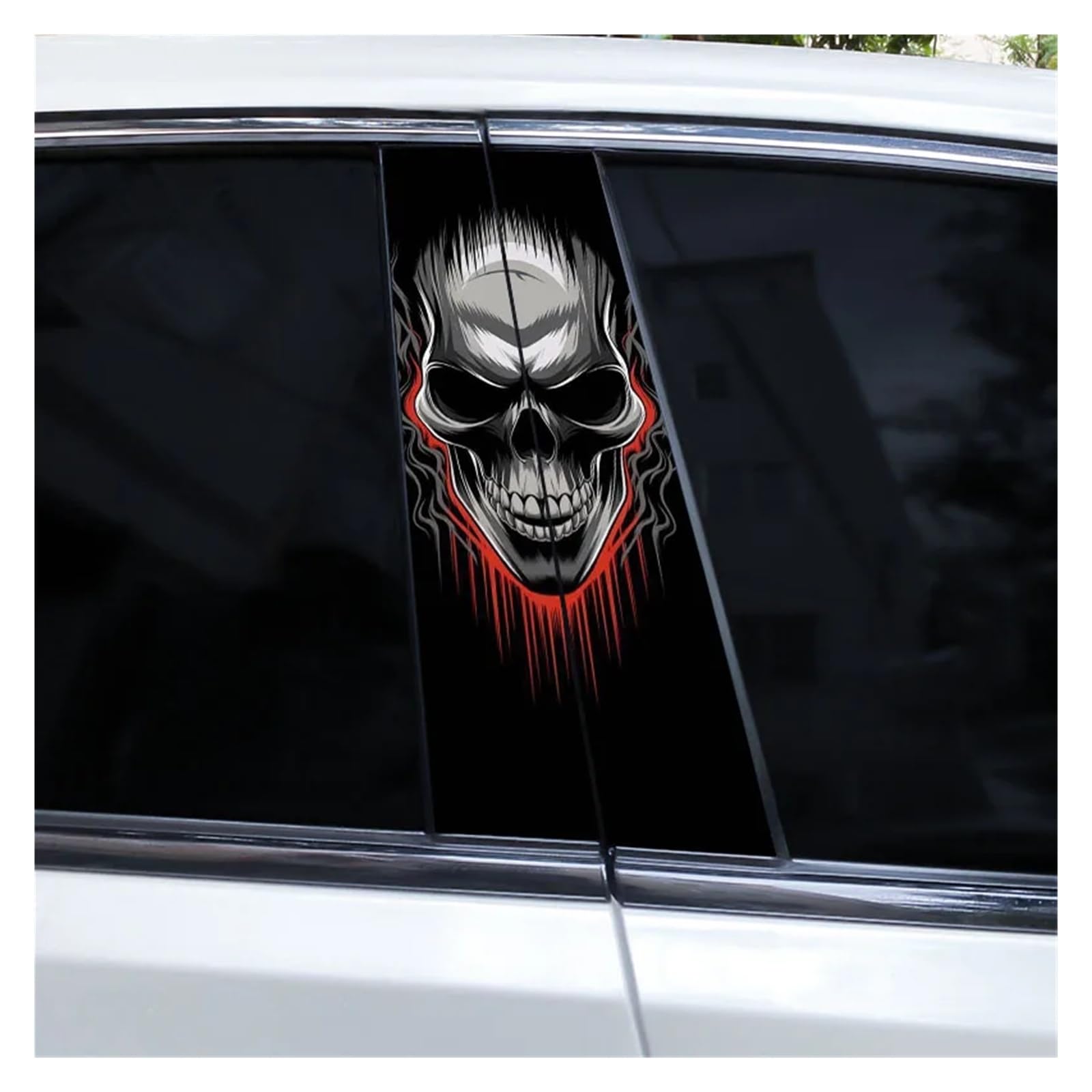Car Side Decals 2pcs Flame Skull Car Sticker Horror B-Pillar Waterproof Vinyl Cover Scratch Center Column Decal(Style A)