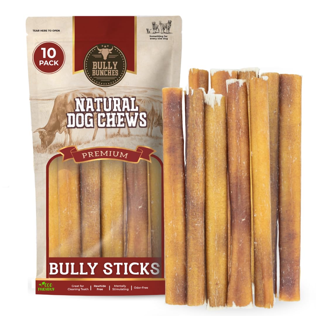 Bully Bunches Premium (6" Standard - 10 Pack) Odor-Free Bully Sticks for Small to Medium Dogs &amp; Puppies - Consistently Sized, Long Lasting Chews for Oral Care - All Natural, 100% Beef Dog Treats