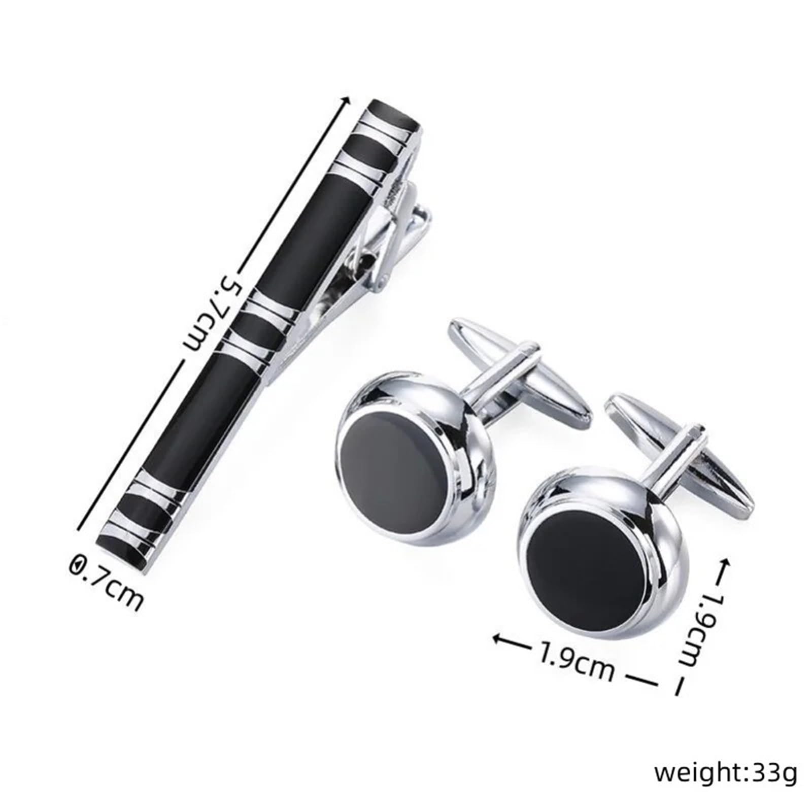 Juego de Gemelos de Camisa for Hombre con Clip de Corbata de Traje y diseño de Rayas de Esmalte Negro Redondo de Material de Cobre para Camisas