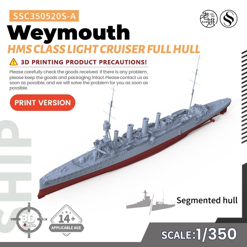 Niepomalowany lekki krążownik wojskowy model 1/350 HMS klasy Weymouth w pełnej obudowie
