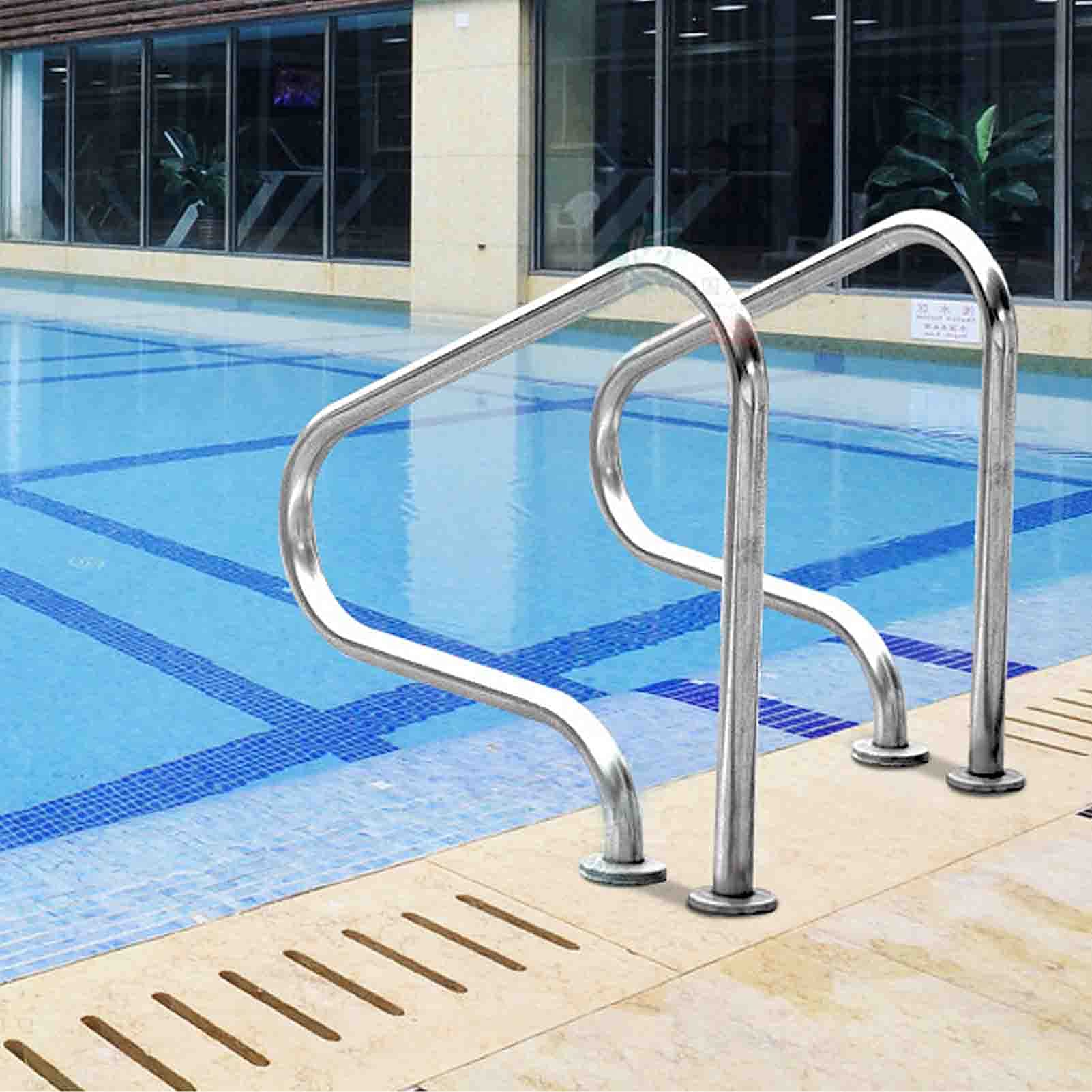 2PCS Stainless Steel Swimming Pool Handrail Pool Rail Pool Railing, 304 Stainless Steel Silver Pool Handrail, Easy Mount Hand Grab Rail, Rustproof Swimming Pool Stair Rail