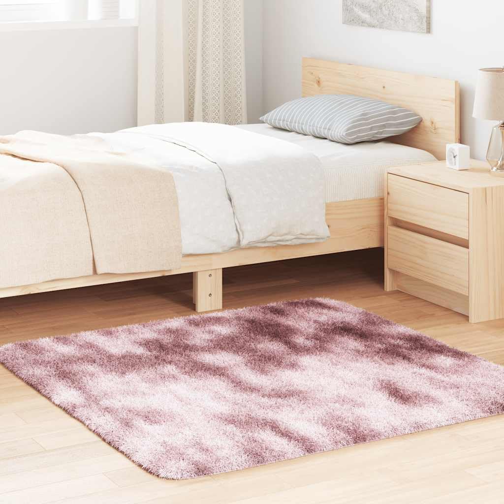 Tapis shaggy à poils longs rose 120x120 chambre salon tapis antidérapant