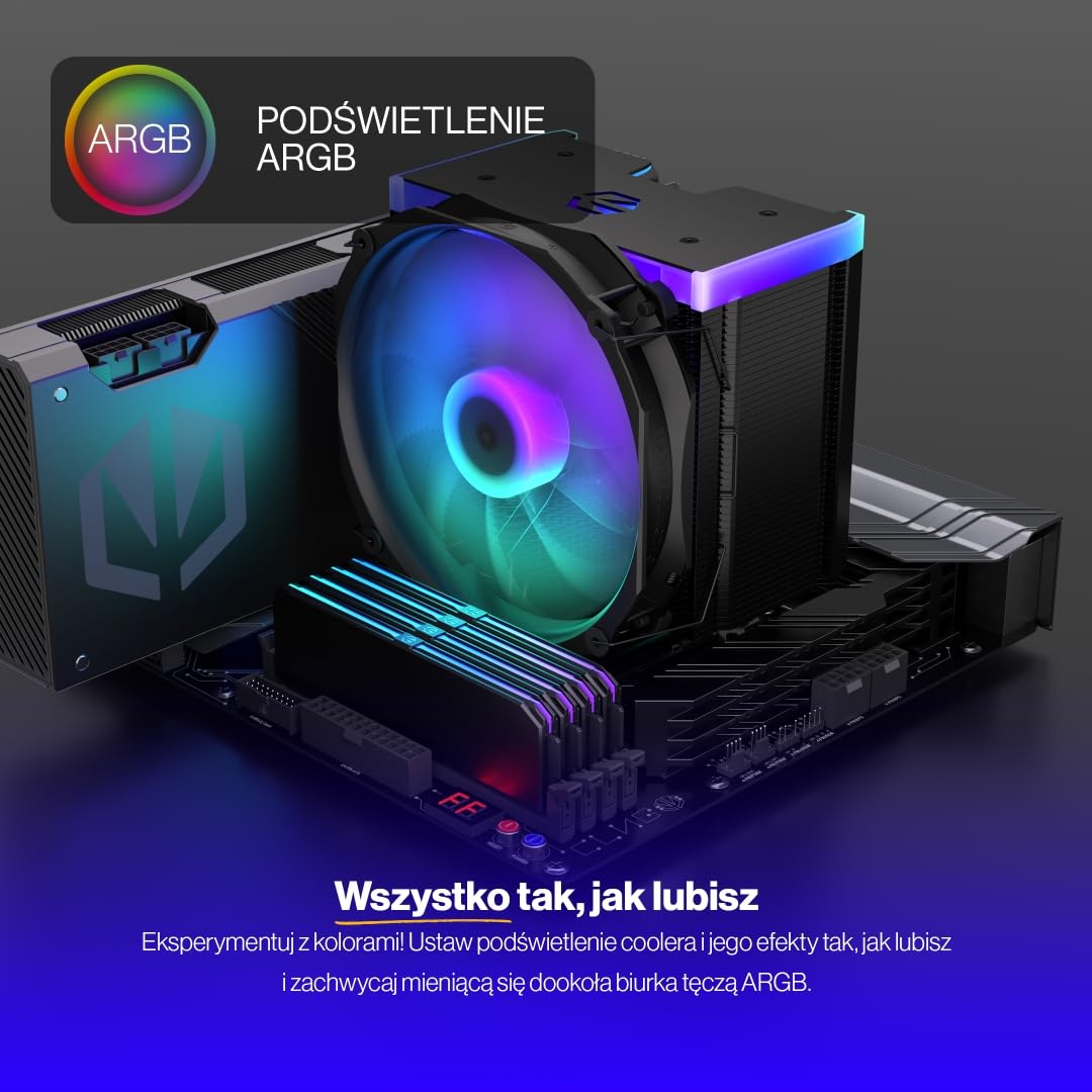 ENDORFY Fortis 5 Black ARGB – Chłodzenie CPU wieża, wentylator Fluctus 140mm PWM ARGB z fan-stop, 6 ciepłowodów, TDP 220W, do AMD AM4/AM5 i Intel LGA1700/1851, Czarny