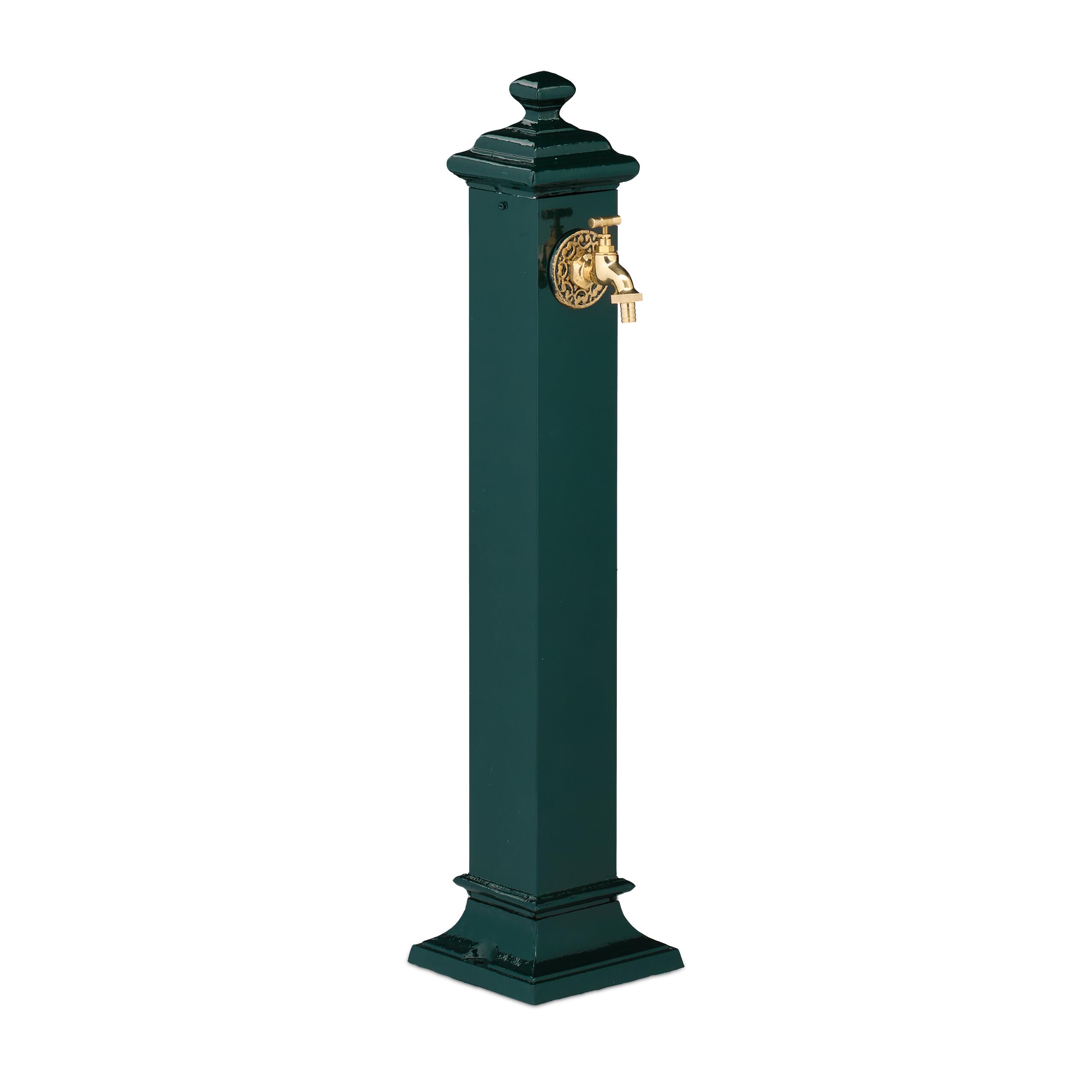 Relaxdays Fuente de Agua de Estilo Antiguo, con Grifo Jardín, 86x19x23 cm, Terraza, Patio, Decorativa, Verde Oscuro