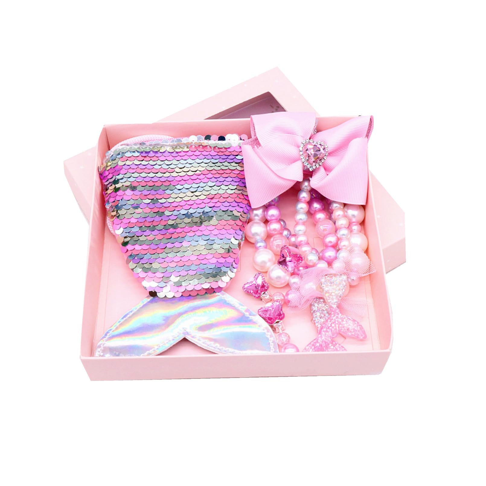 Mermaid Jewelry for Girls 4-6 Years Old, Mermaid Necklace Bracelet Set Included Necklace Bracelet Ring Hair Clip Earrings Ring Pretend Play Mermaid Party Decorations