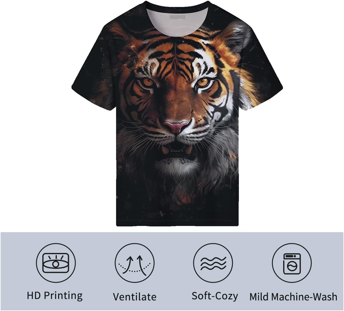 3D Tiger T-Shirts for Men Novelty Tiger Animal Printed Tshirt Casual Summer Short Sleeve Tee Top - Image 4