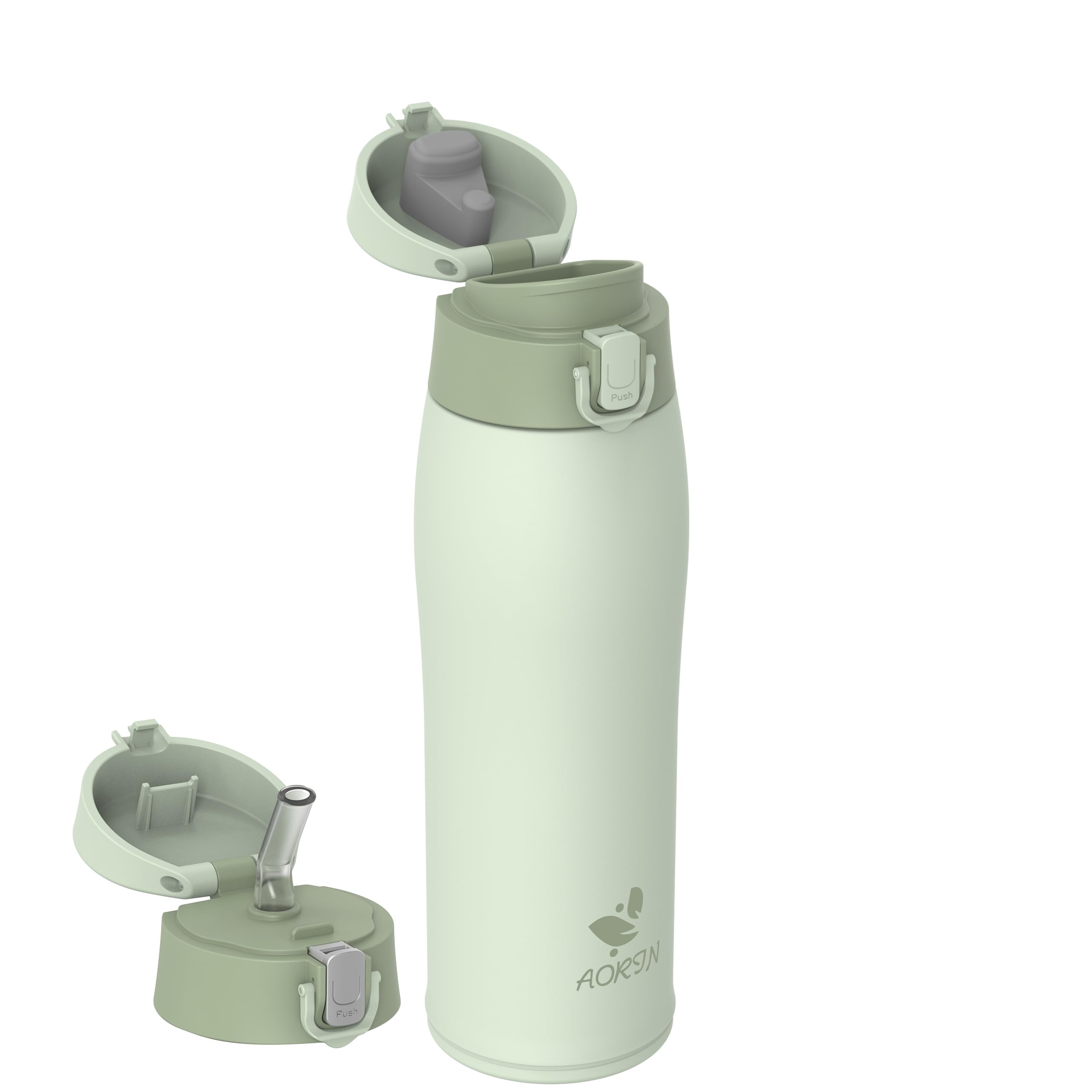 AORIN Botella Agua Acero Inoxidable 18/8 con 2 Tapas, 500ml Botella Agua Niños, Botella Térmica Anti-Fugas, Botella Gimnasio, Termo sin BPA para Deportes, Exterior, Viajes y Escuela — view 29