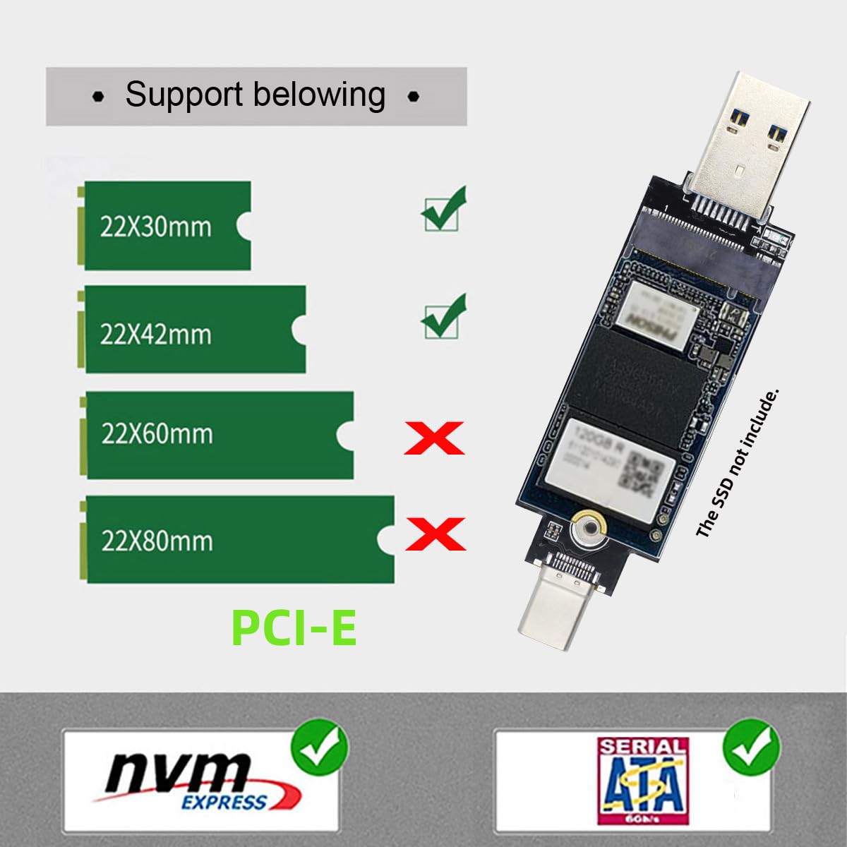 Obudowa PCBA 10 Gb/s z adapterem USB 3.0 Type-C na NVMe M-Key M.2 SATA SSD, 2242/2230 mm, chipset RTL9210B