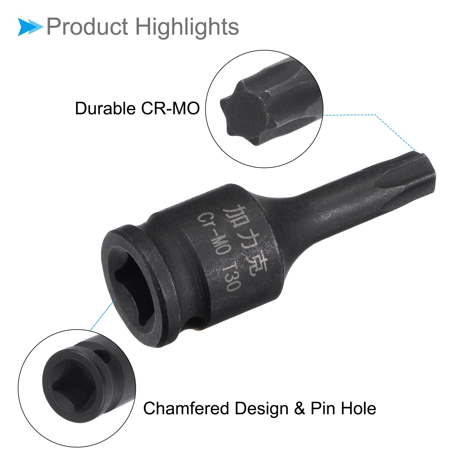 CoCud Impact Torx Bit Socket, T30 1/4" Square Drive 35mm Length, CR-MO Chamfer Design Pin Hole 6 Point Star Socket Bit - Image 4