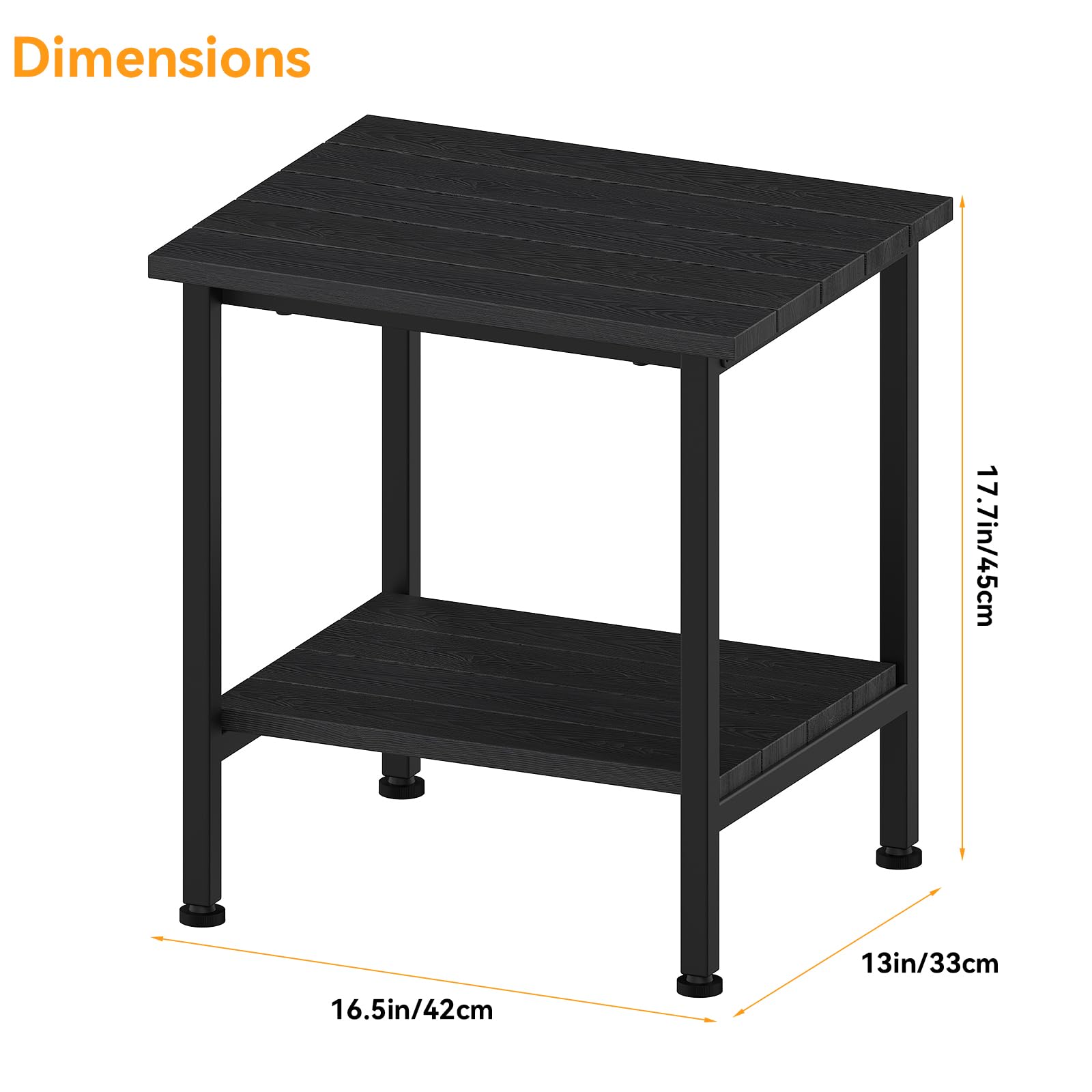 CADUKE Kleiner Gartentisch, Outdoor-Beistelltisch aus Metall, 45 cm Höhe | Schwarzer Balkontisch aus Metall, 42x33x45cm, wetterfester Outdoor-Tisch für Garten und Balkon