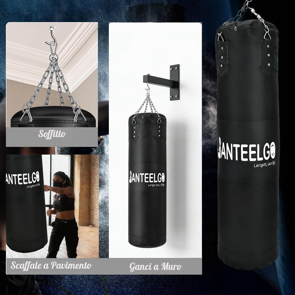 Sacco da Boxe Professionale per Adulti: JanTeelGO 120cm Non Riempito Sacco da Box Kit con Soffitto Pesante & Catena in Acciaio - Sacco da Box per MMA, Kickboxing, Muay Thai,Karate