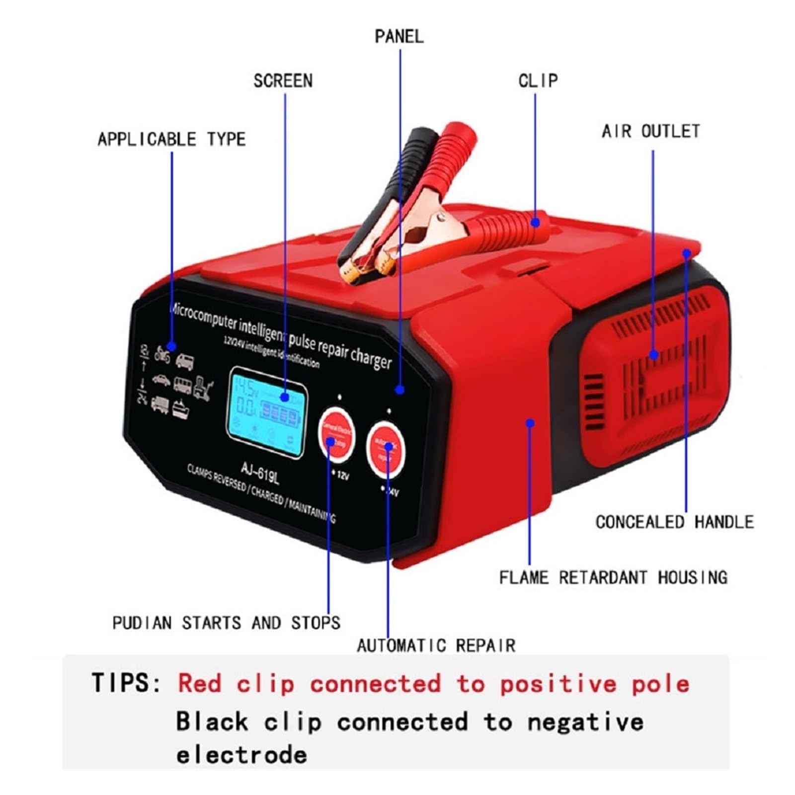 Chargeur De Batterie Haute Puissance 400W 12V-24V 30A Charge Réparation Démarrage-arrêt Intelligente Automatique for Voiture Gel Au Plomb Sec Charge De PréCision