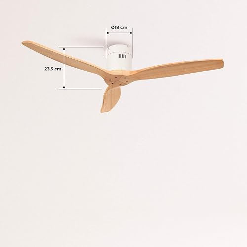 CREATE / WINDCALM/White ABS ceiling fan with light wood-effect blades and remote control / 40W, Quiet, Ø132 cm, 6 speeds, timer, summer-winter function - 6