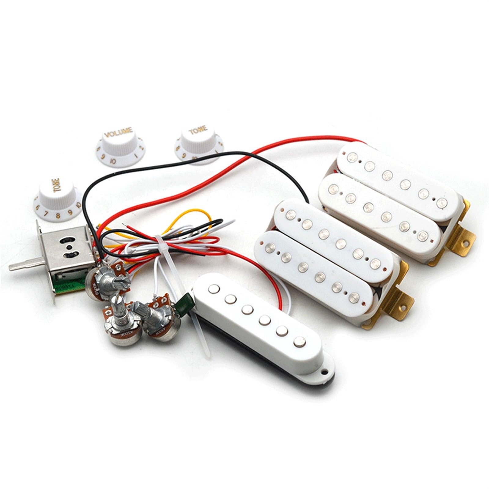 Conjunto De Línea Con Pastilla HSH, Potenciómetro De 500 K, Orificio De Salida De 6,35 Apto Para Guitarra Eléctrica ST(White)