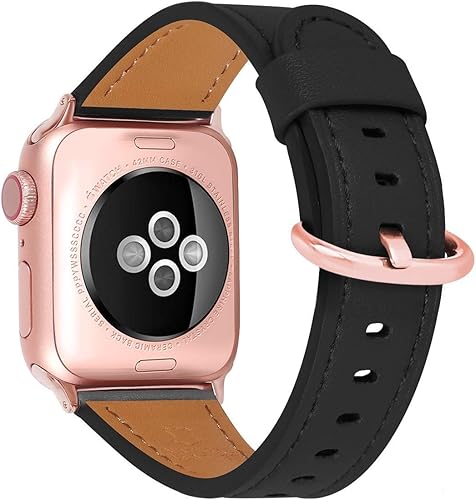 Huafiy - Correa iWatch de repuesto, de cuero granulado en la parte superior, para iWatch Series 5, Series 4, 3, 2, 1, Sport y Edition, 42 mm 44 mm.