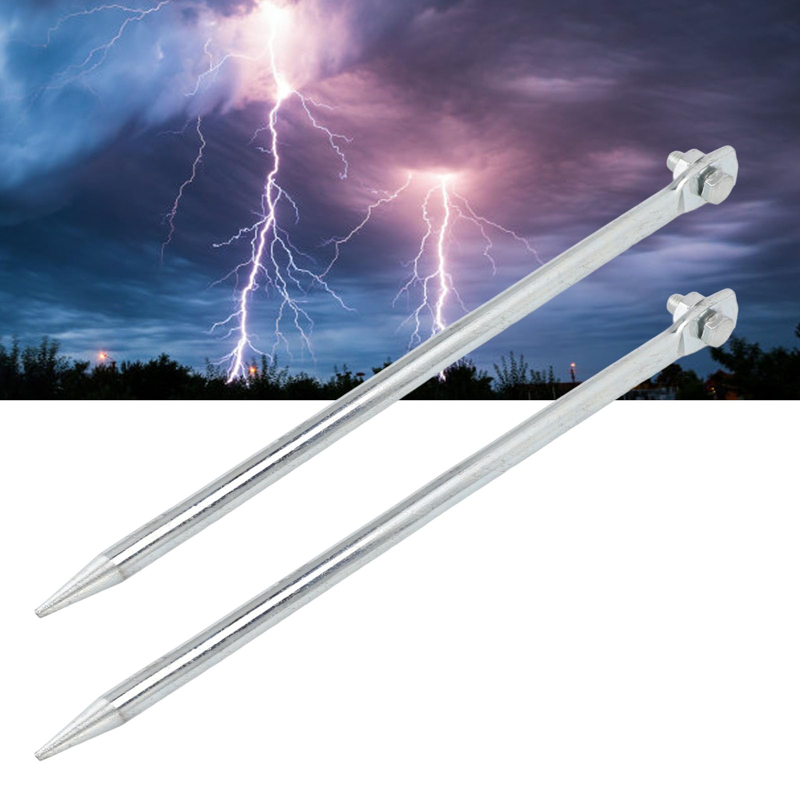 2 PC Varilla Molida Portátil Pin de Conexión a Tierra de Hierro Plateado de Cobre, 12x300 Mm, Cercas Eléctricas, Antenas con Estacas de Tierra, para la Ingeniería Al Aire Libre