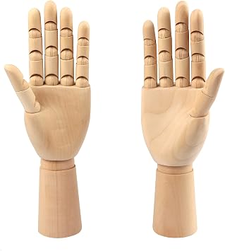 Wooden Hand Model, 2 PCS, 12 Inches Left and Right Hand Art Mannequin Figure with for Hand Jewelry Display, Decoration, Sketching, by GNIEMCKIN.