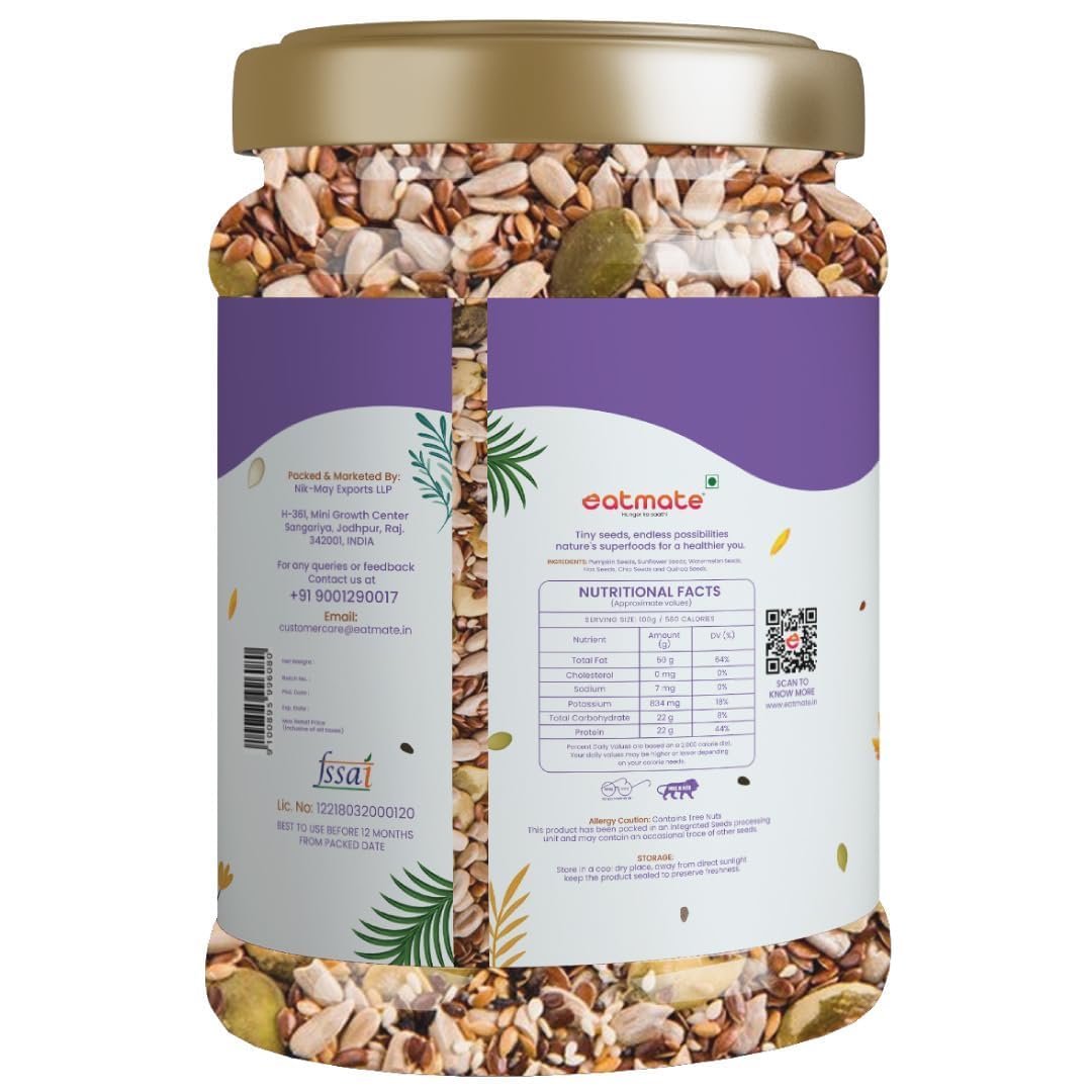 Eatmate 6 in 1 Seeds Mix 500g | Pumpkin, Sunflower, Flax, Chia, Sesame & Watermelon Seed | Edible Mixed Seeds | Dietary Fibre & Omega-3 Rich | Healthy Snack 3