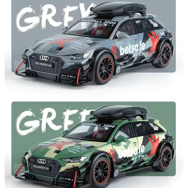 Image of 1:24 Audi RS6 Modified Diecast Metal Pull Back Car with 6 Openable Doors with Sound and Light Toy Decoration car Best Gift Toys for Kids 【Colors as Per Stock】