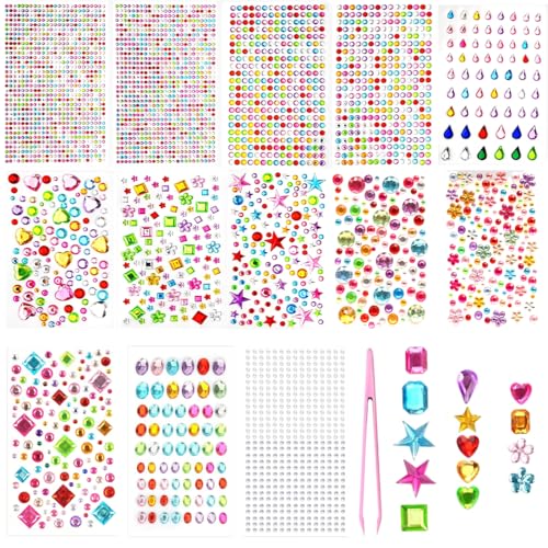 VIVIIHOO 3920 Piezas de Piedras Brillantes Autoadhesivas para Manualidades, Marcos de Fotos, Maquillaje - Coloridas Piedras Brillantes Autoadhesivas con Pinzas - Piedras Preciosas acrílicas