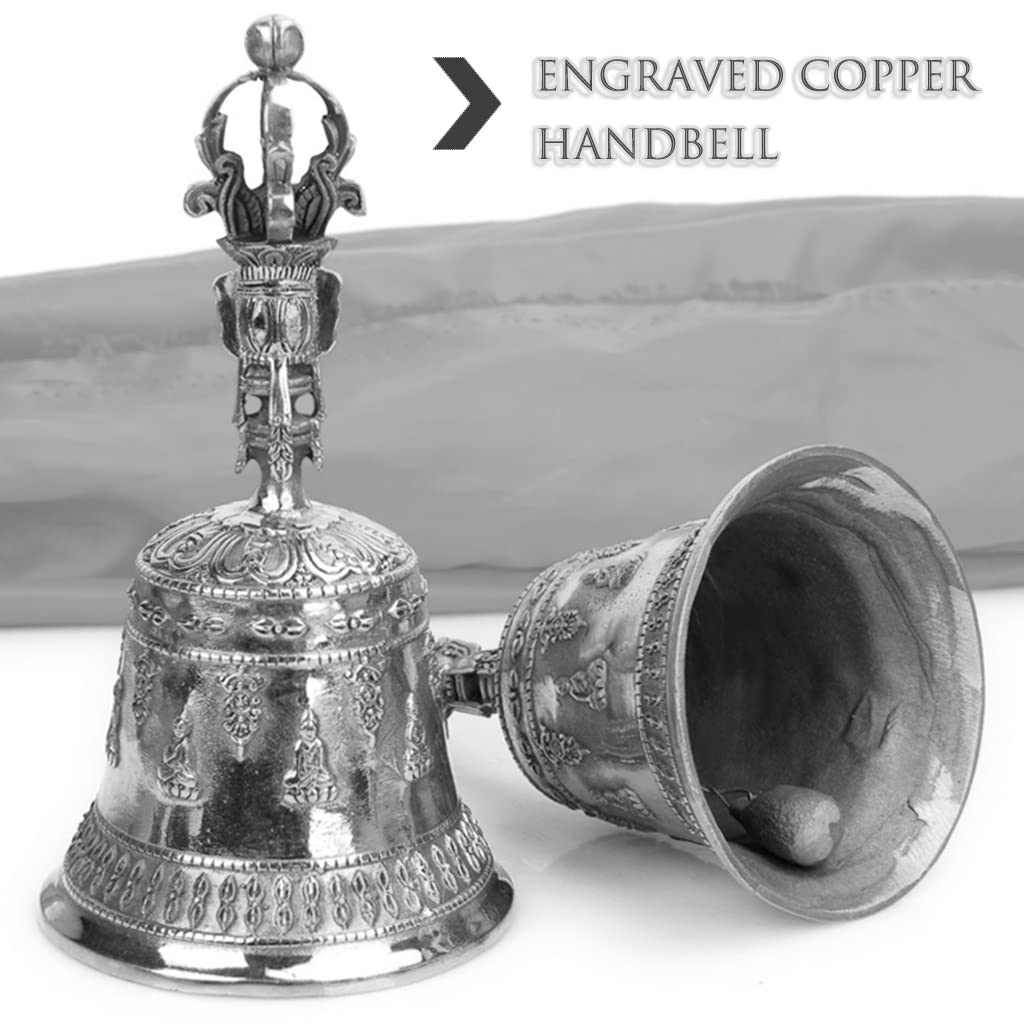 MbeLLO Handglocke, Messinghandglocke, Hochzeitsglocken, Serviceglocke, Hotel, klassisches Gravurmuster, Handglocke, (Farbe: Gold, Größe: 6,9 * 3,5 Zoll) (Farbe: Vintage C