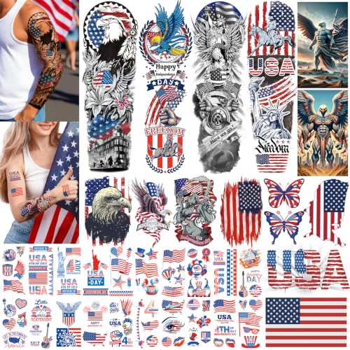 Image of Aresvns 4th of July Patriotic USA Independence Day Temporary Sleeve Tattoo