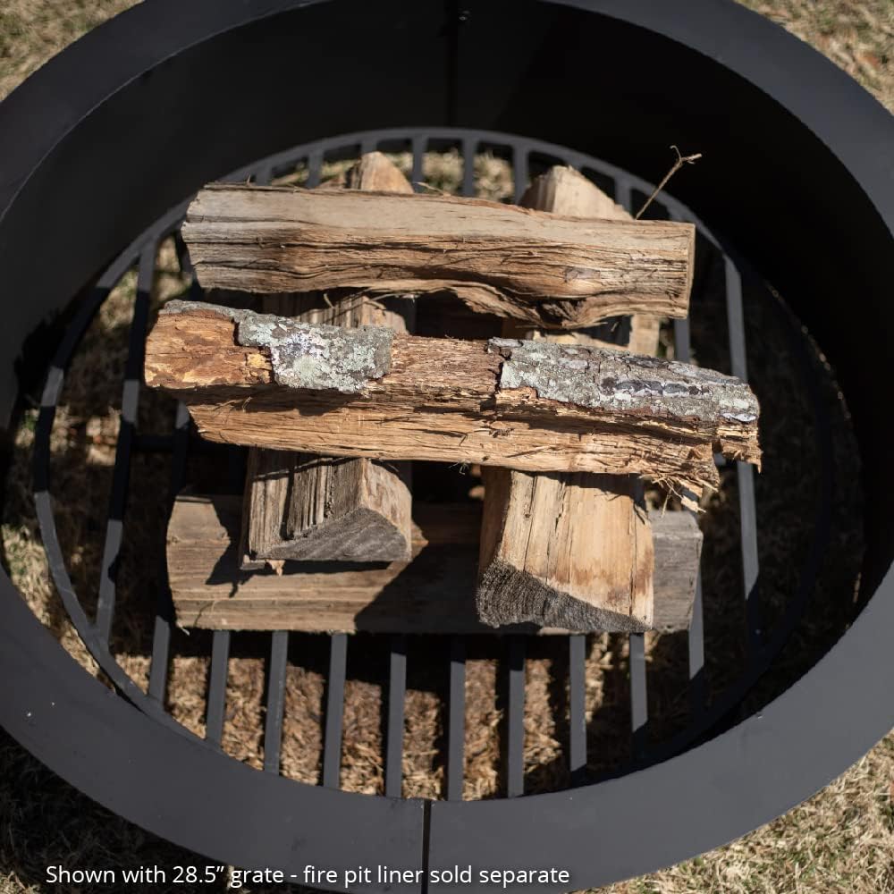 TITAN GREAT OUTDOORS Ash & Ember Round 36in Fire Pit Grate, Heavy Duty 1/2in Steel Elevated Log Wood Pit Grate, Burning Fireplace and Firepits