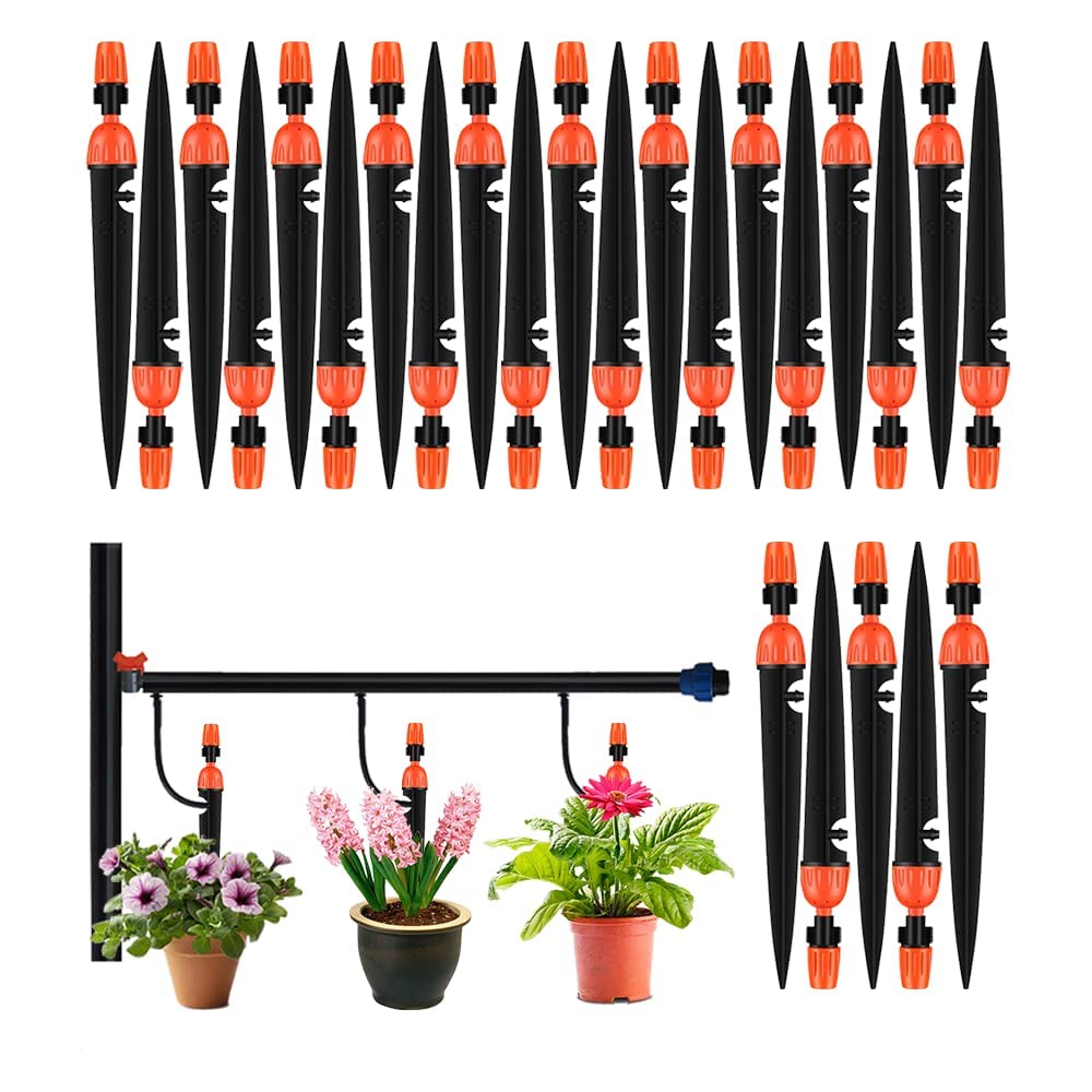 Adjustable Drip Emitters, 20 Pcs Dripping and Water Spray Dual Function Watering System Micro Flow Drip Irrigation Kit for Vegetable Garden, Garden, Greenhouse, Pots Landscaped