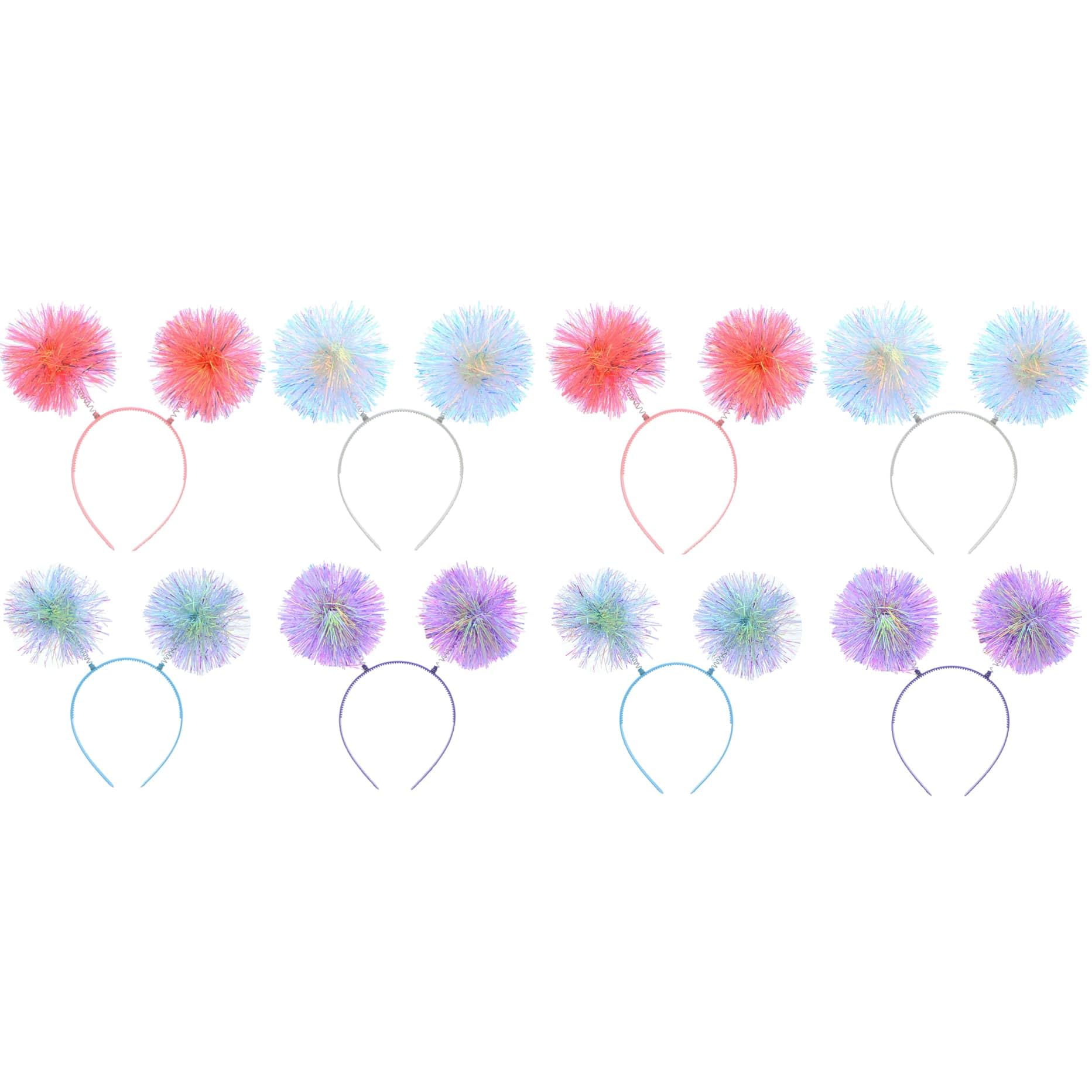 Zac's Alter Ego Pack of 8 Assorted Pastel Colour Tinsel Pom Pom Head Boppers - Festive Headwear Tinsel Fashion Fluffy Ball Headband Fancy Dress Cosplay Party Birthday Halloween Christmas