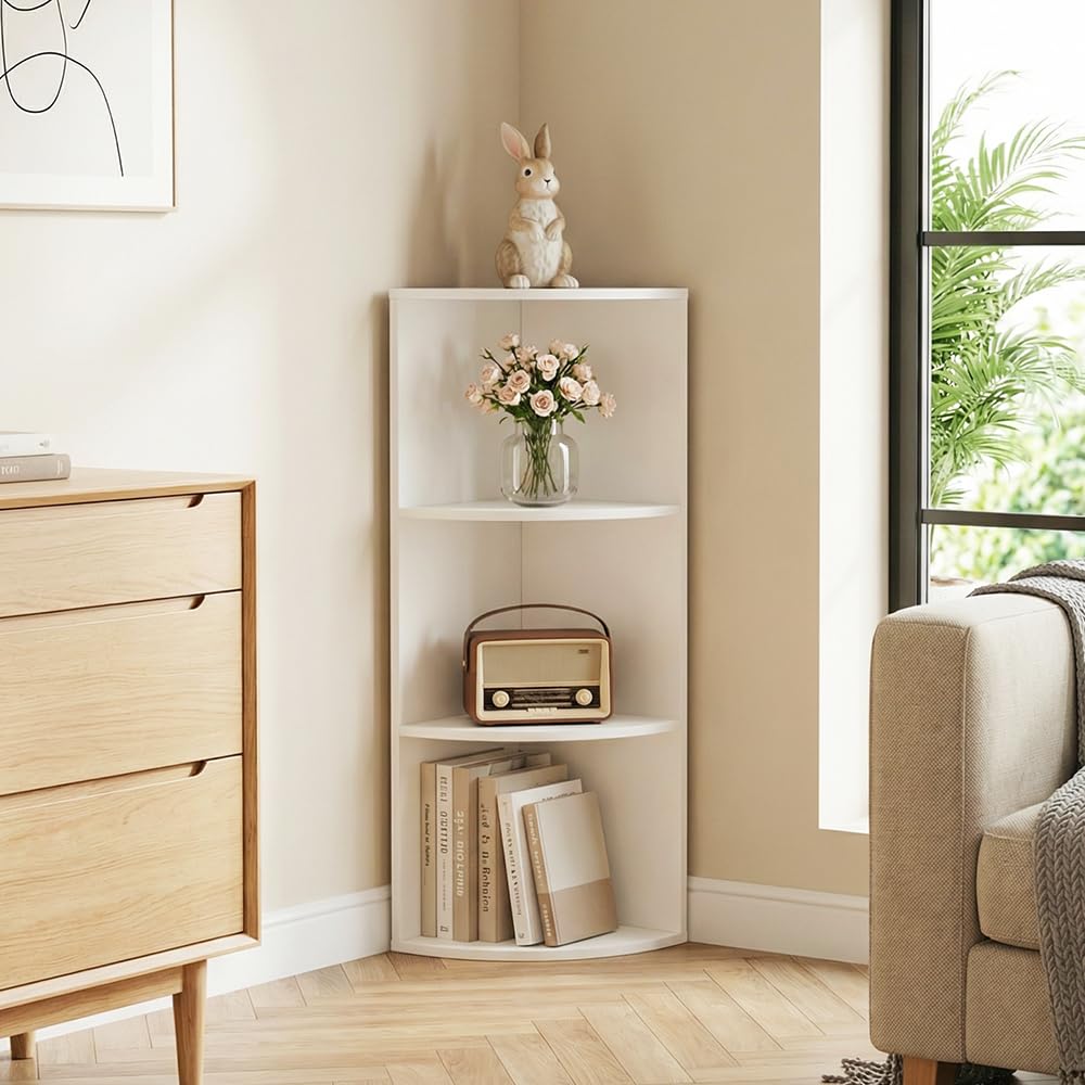 Étagère d'angle à 3 Niveaux, Bibliothèque en Bois, Meuble de Rangement, pour Cuisine, Chambre, Salon, Bureau, Blanc, 24 x 24 x 78 cm | Bibliothèque en bois, meuble de rangement multifonction, blanc, idéal pour cuisine, chambre, salon, bureau