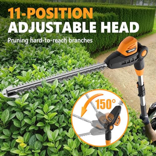 Image of Alloyman 20V Pole Hedge Trimmer, Cordless Hedge Trimmer with 2 Packs 4.0Ah Battery & Charger, 9-Feet Reach, Electric Bush Trimmer with Extension Pole for Shrubs Pruning