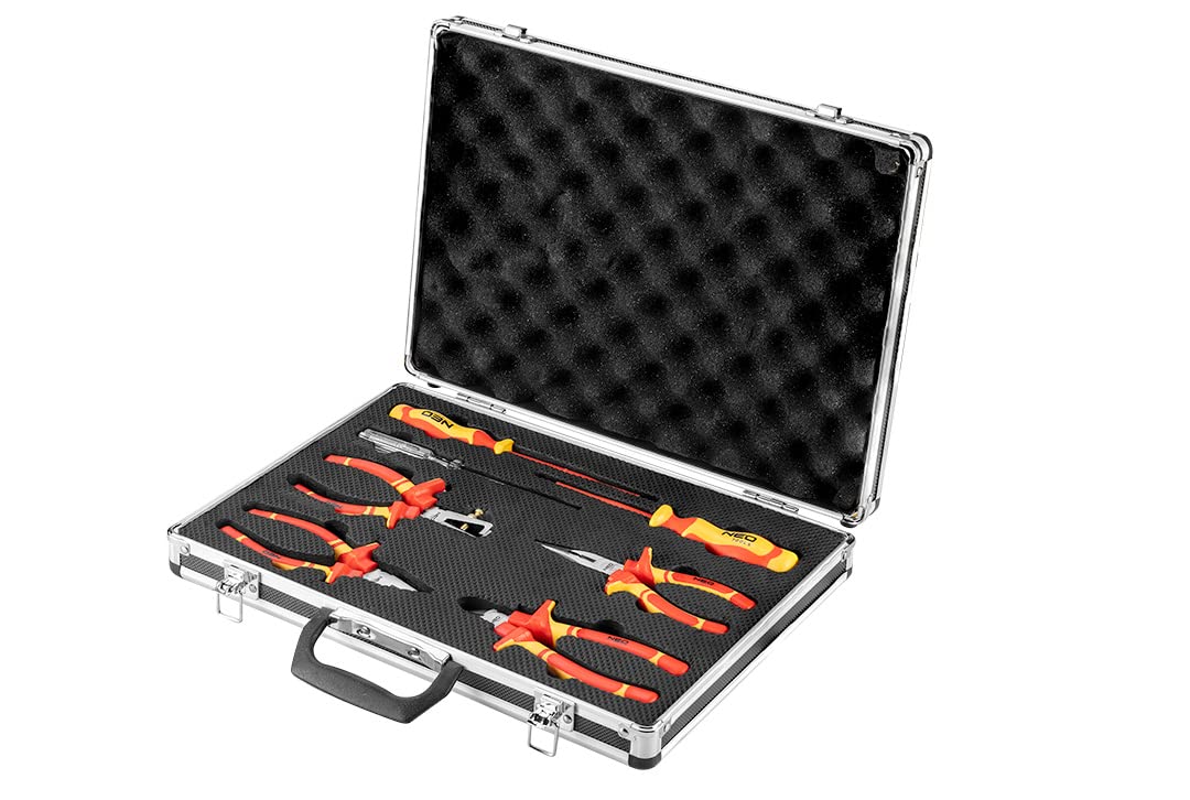 NEO TOOLS Zestaw szczypiec i wkrętaków 1000 V, 7 elementów, dwuskładnikowy uchwyt, do pracy pod napięciem do 1000 V, certyfikat TÜV, 25-letnia gwaranc