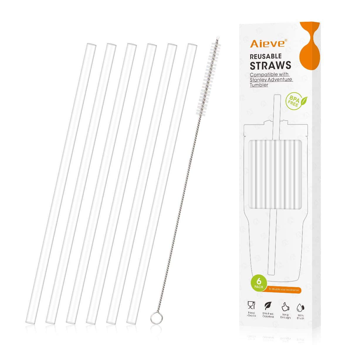 Aieve Replacement Straws for Stanley 30oz Tumbler, 6 Pack Reusable Plastic Straws Compatible with Stanley 30oz Adventure Quencher Travel Tumbler